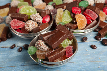 Assortment of delicious chocolate candies background. Chocolate candy isolated 