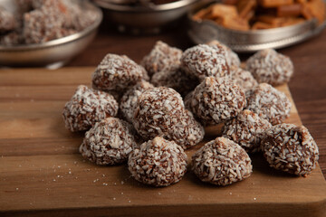 Assortment of delicious chocolate candies background. Chocolate candy isolated 