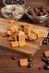 Assortment of delicious chocolate candies background. Chocolate candy isolated 
