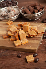 Assortment of delicious chocolate candies background. Chocolate candy isolated 