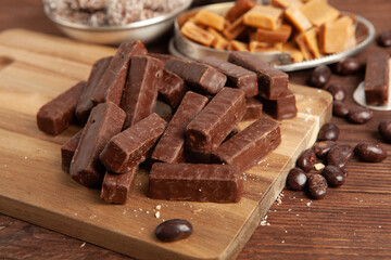 Assortment of delicious chocolate candies background. Chocolate candy isolated 