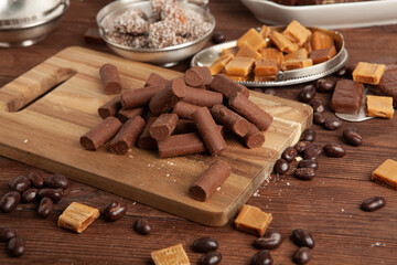 Assortment of delicious chocolate candies background. Chocolate candy isolated 