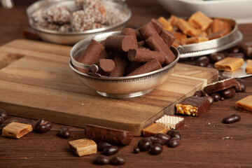 Assortment of delicious chocolate candies background. Chocolate candy isolated 