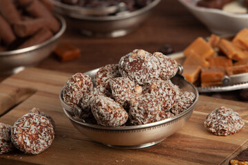 Assortment of delicious chocolate candies background. Chocolate candy isolated 