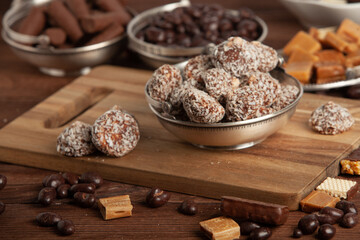 Assortment of delicious chocolate candies background. Chocolate candy isolated 