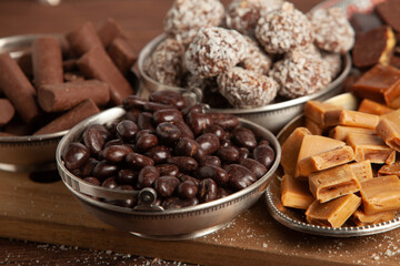 Assortment of delicious chocolate candies background. Chocolate candy isolated 