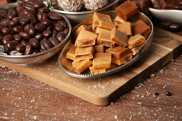 Assortment of delicious chocolate candies background. Chocolate candy isolated 