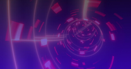 Image of colourful spots over digital tunnel