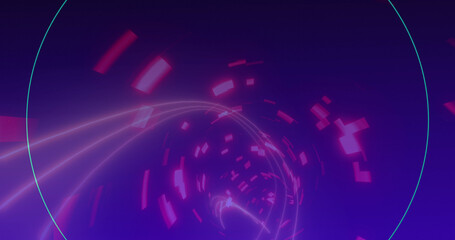 Image of colourful spots over digital tunnel