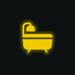 Bath yellow glowing neon icon