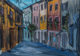 Fototapeta premium Cozy street of European old town painting 