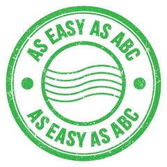 AS EASY AS ABC text written on green round postal stamp sign