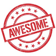 AWESOME text written on red vintage stamp.