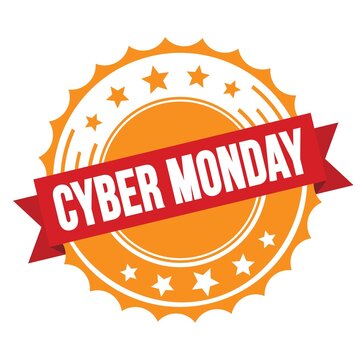 CYBER MONDAY text on red orange ribbon stamp.