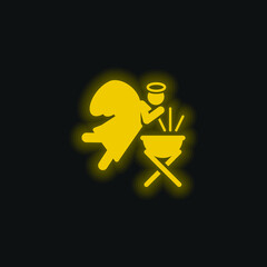 Angel yellow glowing neon icon