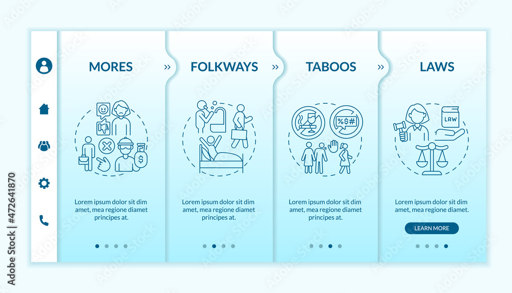 Poster social moral norms onboarding vector template. responsive mobile website with icons. web page walkth