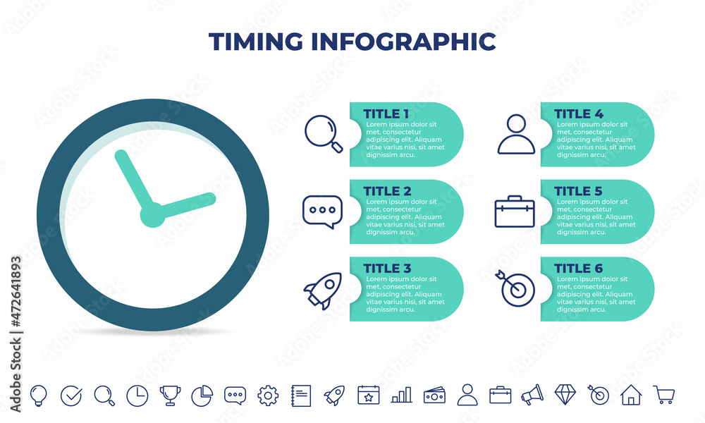 Wall mural timing infographic design template.business infographic template for presentations, banner, workflow layout, process diagram, flow chart and how it work