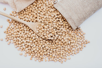 Dried chickpeas, a cheap vegetable source of protein.