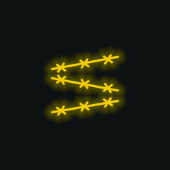 Barbed Wire yellow glowing neon icon