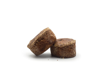Closeup of gingerbread cake on white background