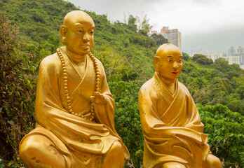 Life Size Golden statues at the Ten Thousand Buddhas Monastery, Hong Kong