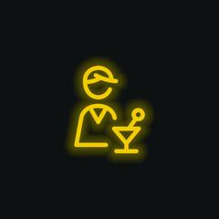 Bartender yellow glowing neon icon