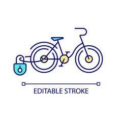 Bike lock for security RGB color icon. Protecting vehicle from thieves. Leaving bicycle outside. Cable lock. Preventing theft. Isolated vector illustration. Simple filled line drawing. Editable stroke