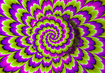 Green background with growing sphere. Optical expansion illusion.