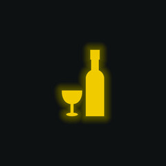 Bottle And Glass yellow glowing neon icon