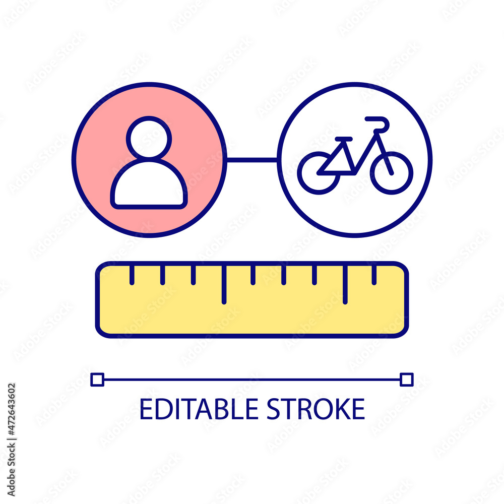 Poster measuring distance to bike station rgb color icon. finding nearest location. searching for bike-shar