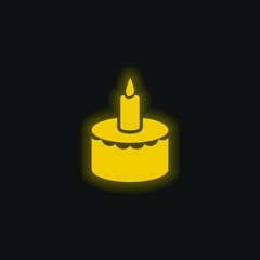 Birthday Cake With Candle yellow glowing neon icon