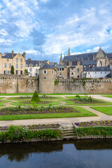 Fototapeta premium Vannes, medieval city in Brittany, view of the ramparts garden with flowerbed 