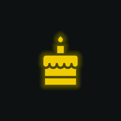 Birthday Cake yellow glowing neon icon