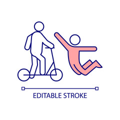 Traumatic e-scooter accident RGB color icon. Collide with pedestrian. Electrical scooter crash. Collisions and injuries risk. Isolated vector illustration. Simple filled line drawing. Editable stroke