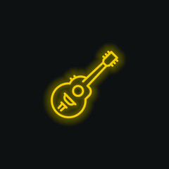 Acoustic Guitar yellow glowing neon icon