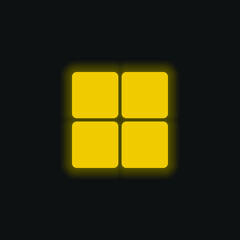4 Rounded Squares yellow glowing neon icon