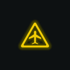 Airport Traffic Triangular Signal Of An Airplane yellow glowing neon icon