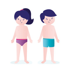 Parts of body. Naked female and male character. Little boy and girl isolated on white background