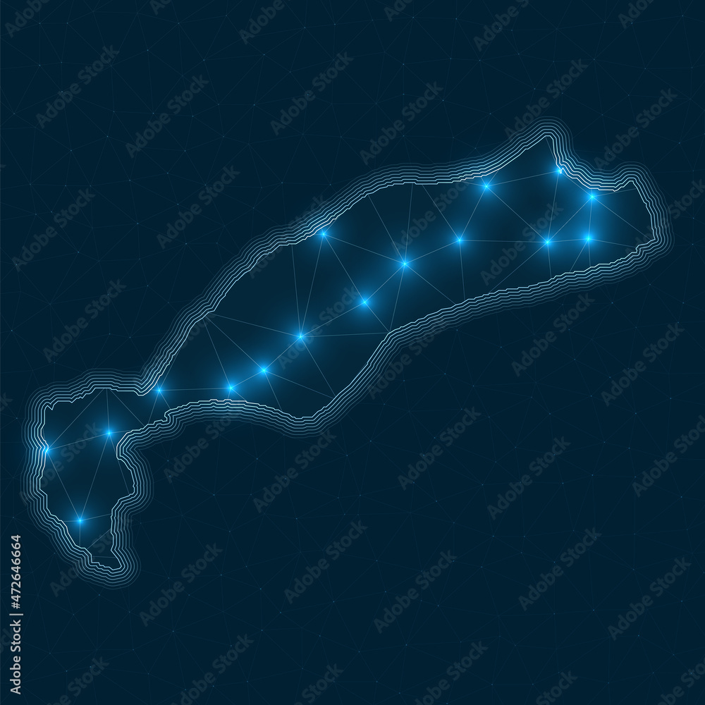 Poster kos network map. abstract geometric map of the island. digital connections and telecommunication des