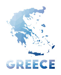 Obraz premium Low poly map of Greece. Geometric illustration of the country. Greece polygonal map. Technology, internet, network concept. Vector illustration.