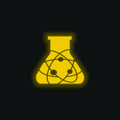 Atom Science Bottle yellow glowing neon icon