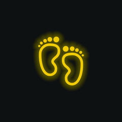 Baby Footprints yellow glowing neon icon