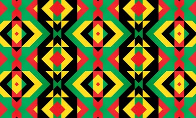 Abstract colorful geometric pattern with green, red, yellow, black colors. Good for Kwanzaa, Black History month, Juneteenth background, greeting card, invitation.