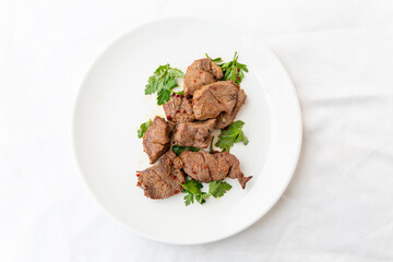 shish kebab on white background