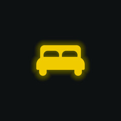 Bed yellow glowing neon icon
