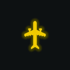 Obraz premium Aeroplane With Two Engines yellow glowing neon icon