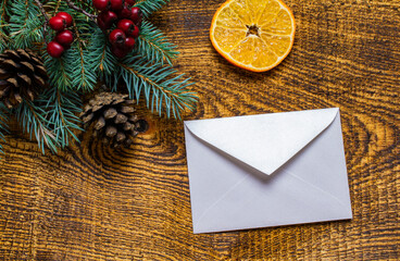Obraz na płótnie Canvas envelope for the holidays. Christmas greetings place for a note