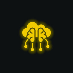 Brain yellow glowing neon icon