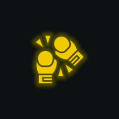 Boxing Gloves yellow glowing neon icon