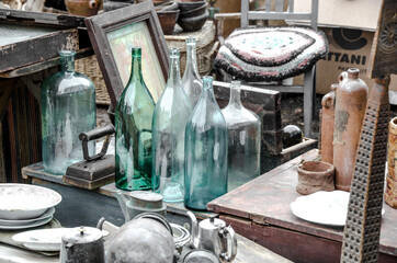 Objects at a flea market.